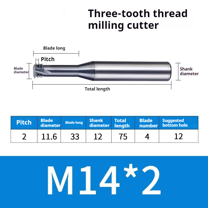 2034-65° three-tooth thread milling cutter, tungsten steel alloy end mill, tooth milling cutter, three-edged coating, M2M3M4M6 CNC cutter Shandong Denso Pricision Tools Co.,Ltd.